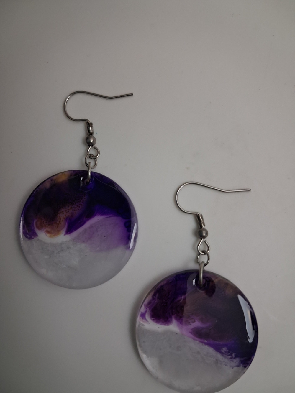 Purple and White Resin Drop Earrings - Women Jewelry